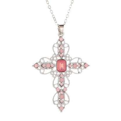 Fashion Exquisite Hollow Cross Necklace Bohemian Inlaid Rhinestones Clavicle Chain Jewelry Gifts For Women Girls Party Wearing Good Vibrations