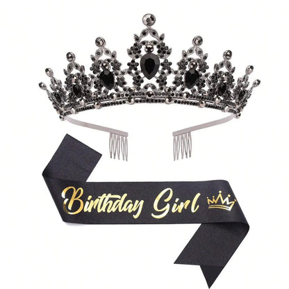 Birthday Crown and Birthday Queen Sash Birthday Girl Princess Birthday Party Decorations Happy Birthday for Party Birthday Gifts Good Vibrations