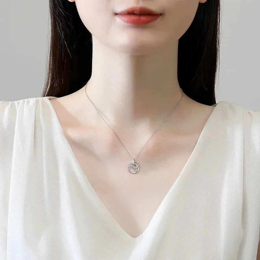 Kaletine Authentic 925 Sterling Silver Family Always Encircled Infinity Necklace with Crystal for Women Jewelry Gift Good Vibrations