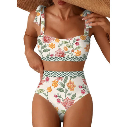 Women's 2026 Two Piece Bikini Set Striped High Waist Tie Shoulder Swimsuit Summer Beachwear Good Vibrations