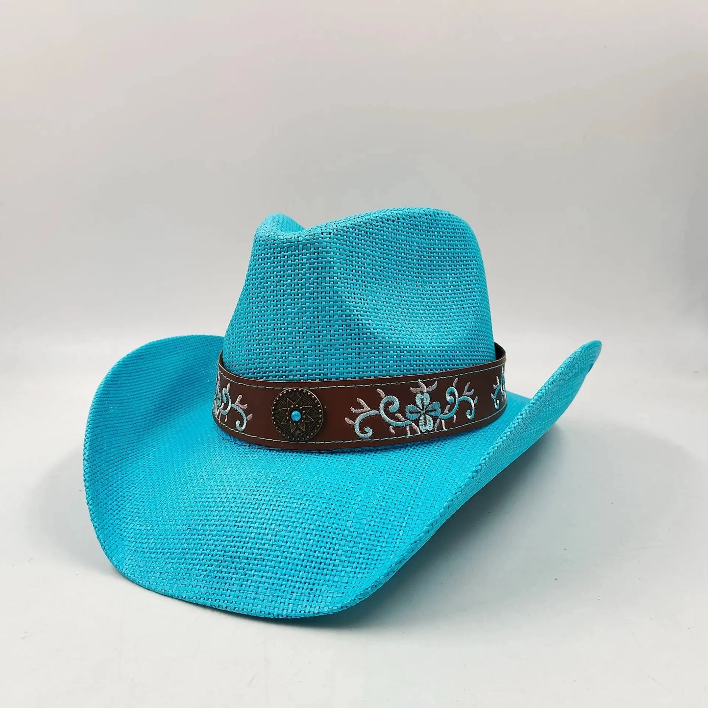 hats straw cowgirl western hat  mexican hat  retro curling hat western cowboy hat outdoor riding hat travel sports hat Good Vibrations