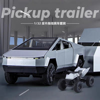 1:32 Toy Trucks for Boys Cybertruck Model Silver Pickup Truck Diecast Metal Toy Cars with Sound and Light for Kids Good Vibrations