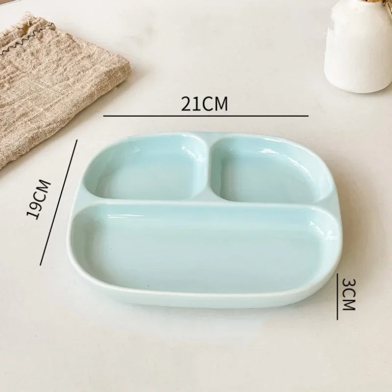 3Grid Ceramic Dinner Plates Solid Color Serving Dishes Salad Dinnerware Dining Compartment Plate Kitchen Eco-friendly Tableware Good Vibrations