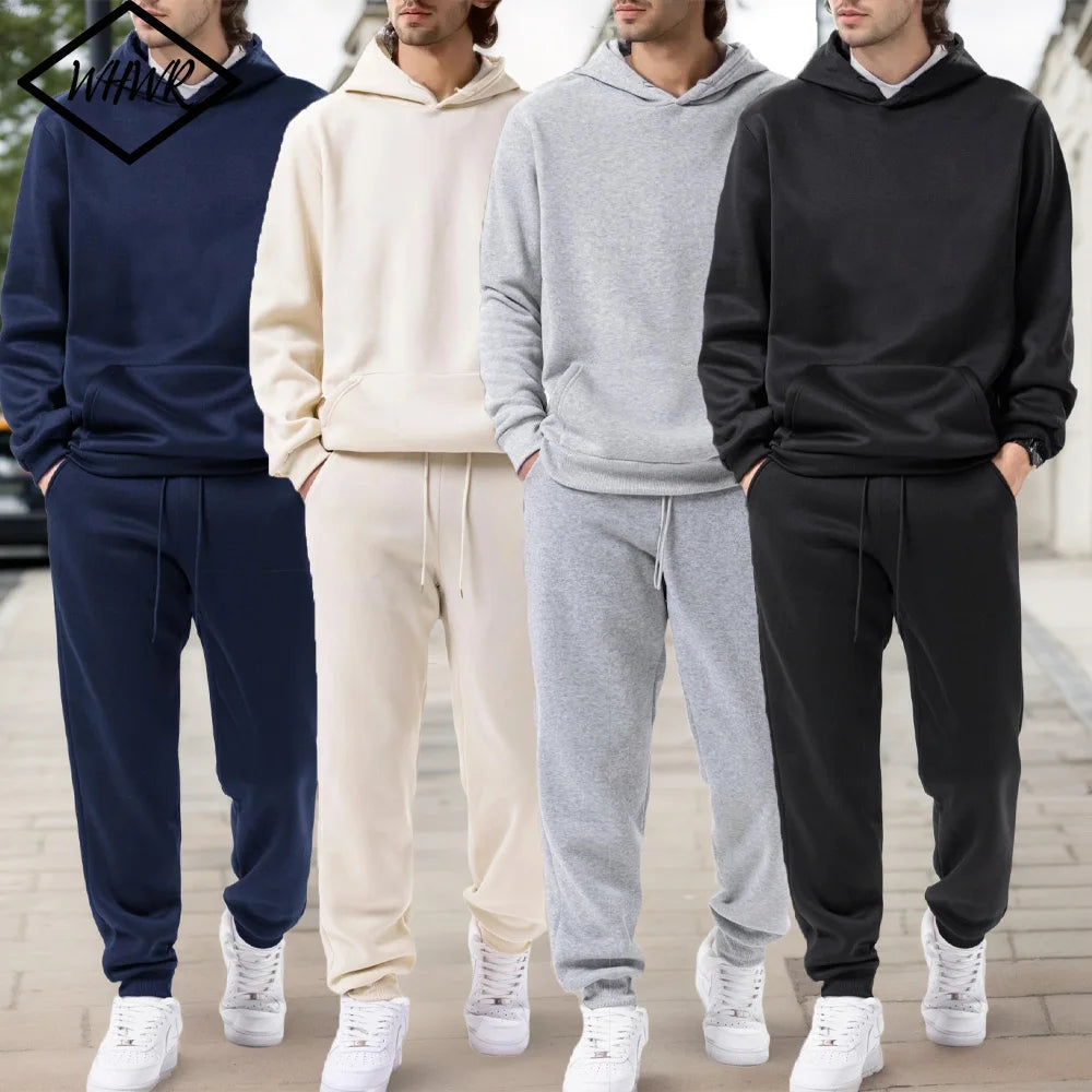 Men's Autumn and Winter Solid Color Hoodie+jogging Pants Two-piece Set Fashionable Outdoor Casual Sportswear Men's Tracksuit Good Vibrations