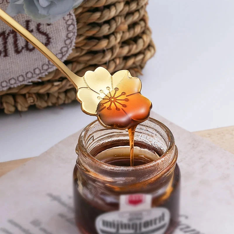 4Pcs Flower Spoon Set Small Teaspoon Coffee Spoon Cute Ice Cream Dessert Spoon Silver Gold Stainless Steel Tableware Accessories Good Vibrations