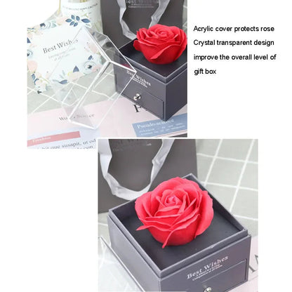 1 Rose Gift Box Artificial Flower Box+Carry Bag Ring Jewelry Storage Box Christmas Valentine's Day Mom Wedding Girlfriend Gifts Good Vibrations