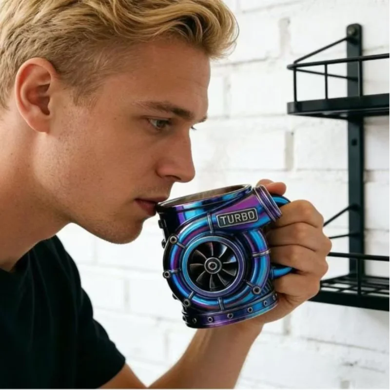 Strange 3d Turbocharger Engine Resin Coffee Mug Rare Cyberpunk Mechanical Style Home Office Picnic Cup Drinkware Father Men Gift Good Vibrations