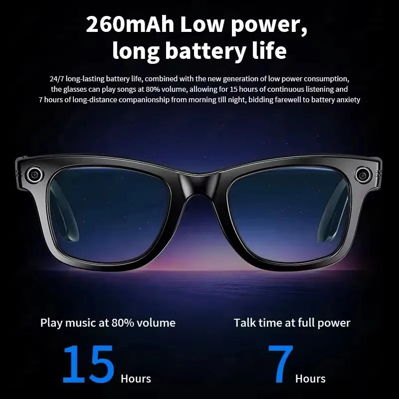 Smart Glasses HD Recording Videos AI Photo Recognition Answer Translation 290mAh Large Battery IP67 Waterproof Bluetooth Glasses Good Vibrations