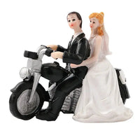 Resin Cake Topper Fashion Bride Groom on Motorcycle Figurine Wedding Ornament Good Vibrations