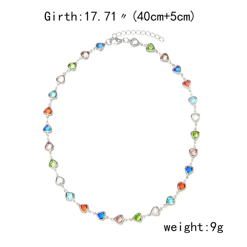 Exquisite Colorful Crystal Heart Choker Necklace For Women Charm Zircon Metal Chain Necklace Party Birthday Jewelry Gift Good Vibrations