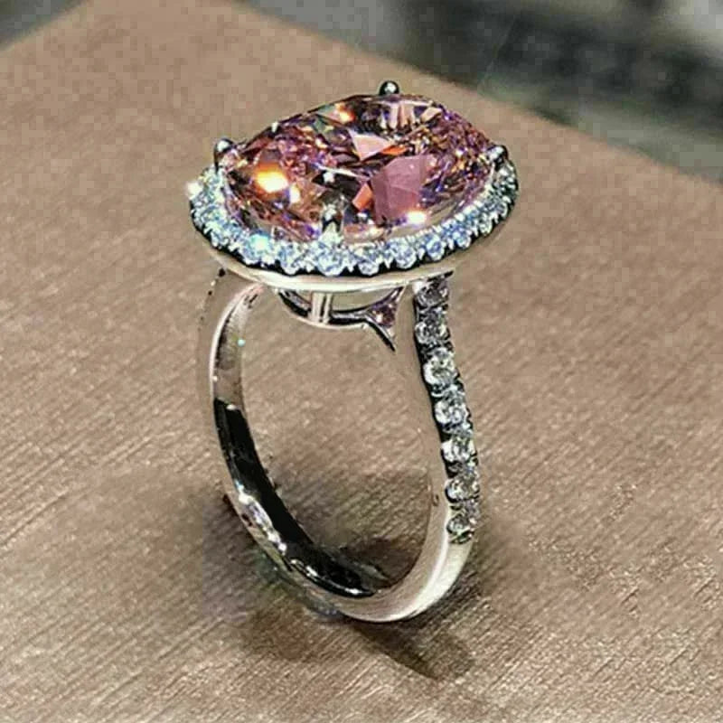 Pink Cubic Zirconia Ring Suitable for Women's Engagement Wedding Luxury Accessories Sparkling Silver Fashion Jewelry Good Vibrations