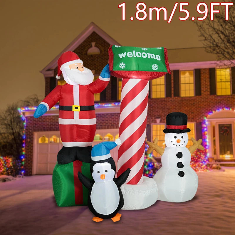 1PC Inflatable Santa & Snowman Arch with LED Lights - Festive Outdoor Christmas Decor for Yard, Lawn, and Winter Parties Good Vibrations