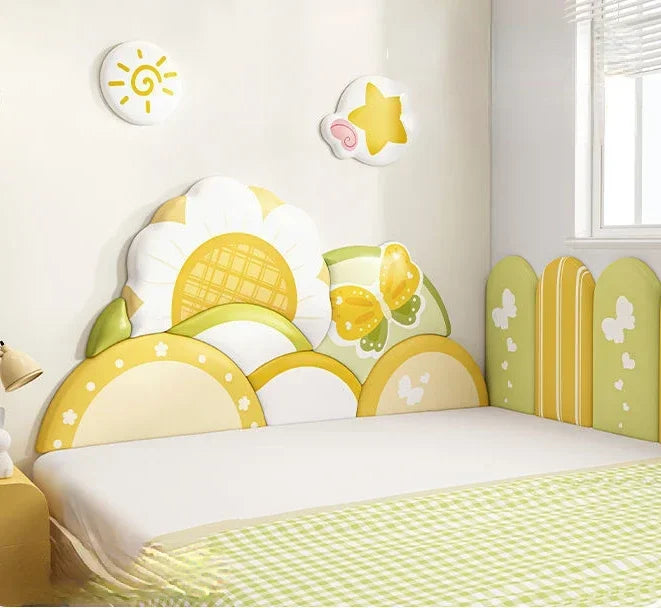 Cartoon Bed Head Board Headboard Kids Room Decor Aesthetic 3D Wall Stickers Anti-collision Wall Panels Home Decoration Good Vibrations