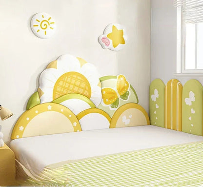 Cartoon Bed Head Board Headboard Kids Room Decor Aesthetic 3D Wall Stickers Anti-collision Wall Panels Home Decoration Good Vibrations