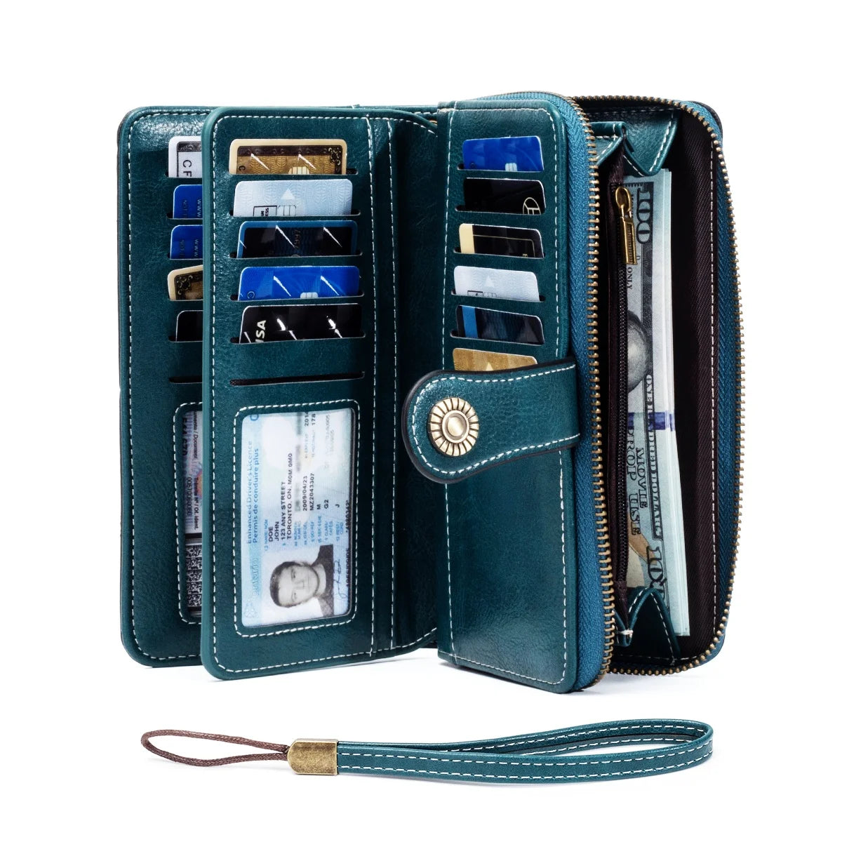 Rfid Anti-Theft Wallet for Men and Women, European and American Retro Leather Long Wallet Clutch, Oil Wax Leather Cut Out Multi-Card Slot Wallet, Large Capacity Zipper 70% off Clutch Bag, Card Holder Coin Purse Hand Bag Good Vibrations