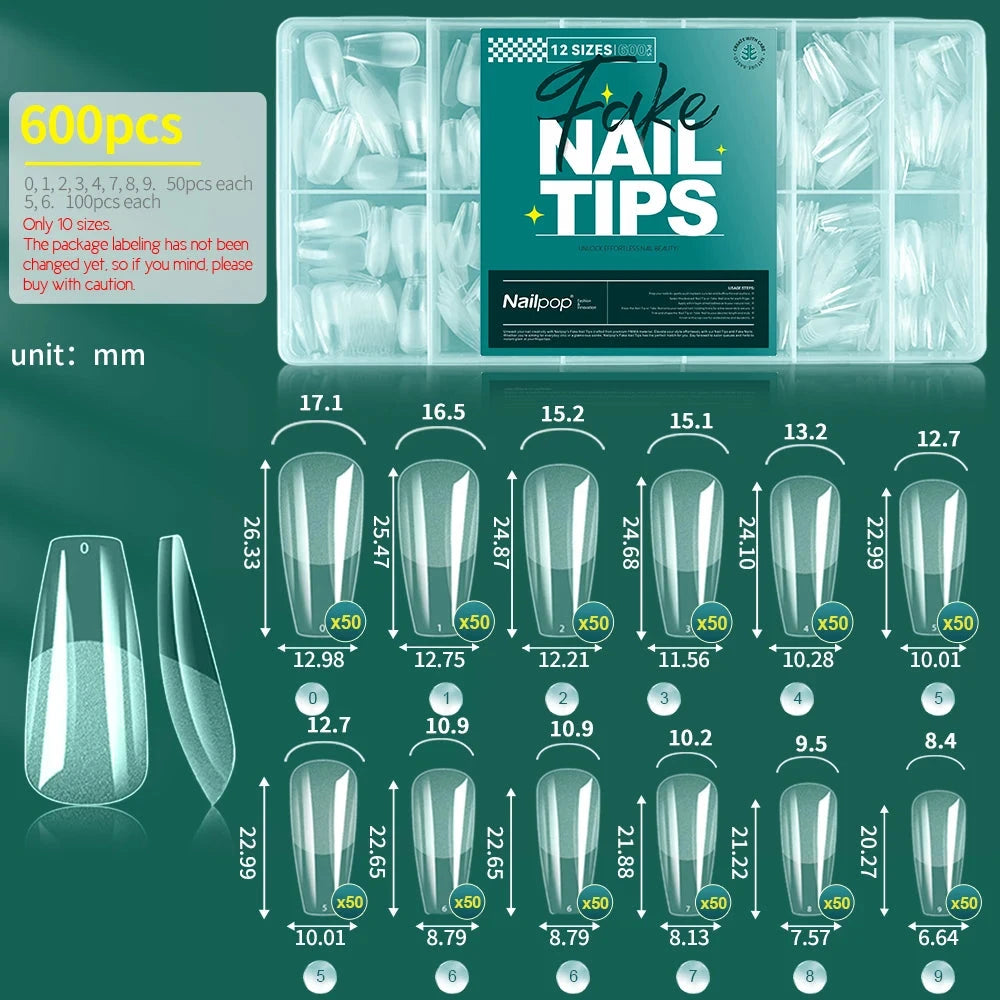 NAILPOP Soft Gel Nail Tips 600PCS Pre-Buff Full Cover Coffin Almond  Oval Shaped Nail Extenison Tips Half Matte Gel X Fake Nails Good Vibrations