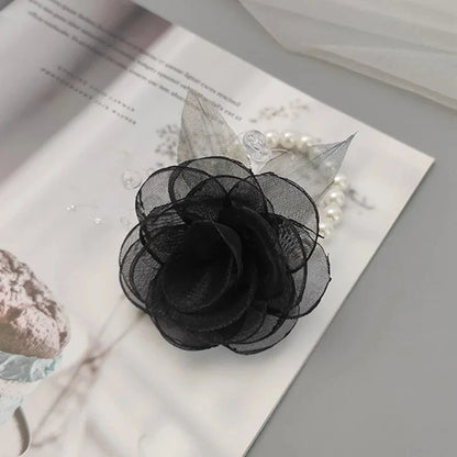 Girls Bridesmaid Wrist Flowers Pearl Ribbon Rose Bracelet for Wedding Prom Party Bride to Be Bridesmaid Gift Wedding Accessories Good Vibrations