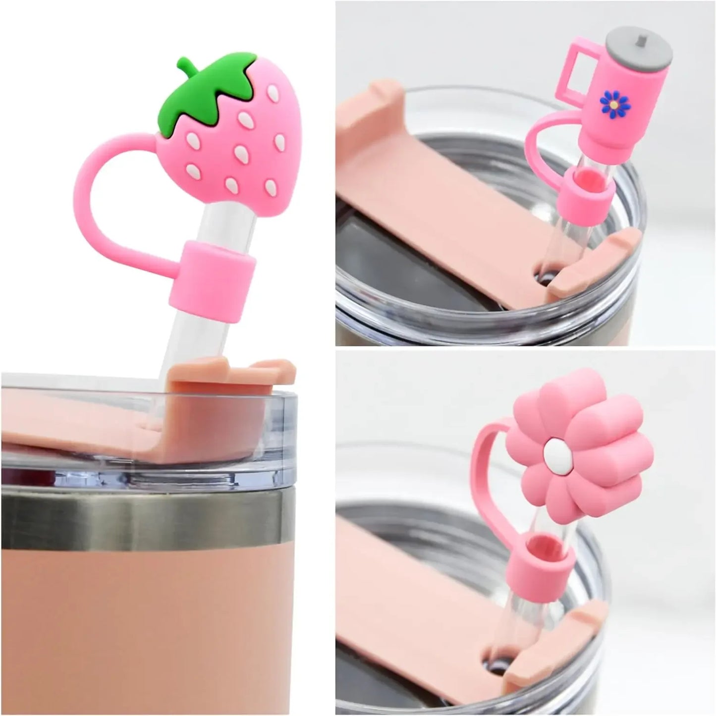 6Pcs Straw Cover Cap for Stanley Cup Straw Topper Compatible for 30&40 Oz Tumbler 10mm Dust-Proof Reusable Cute Straw Tips Lids Good Vibrations