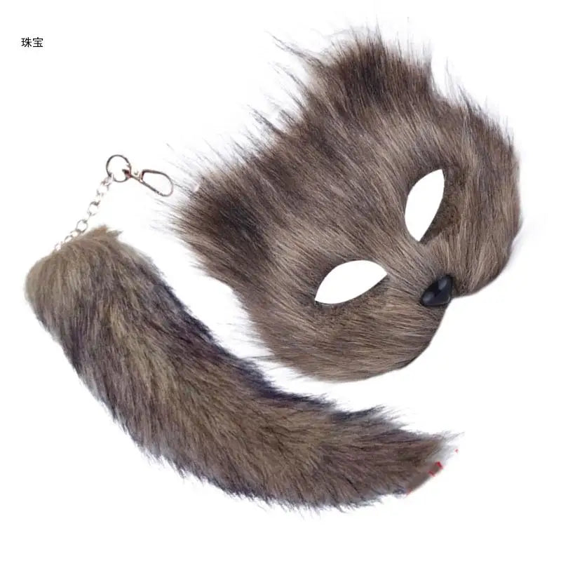 Faux Furs Foxes Tail Cats Mask Therian Mask and Tail Halloween Cosplays Party GOOD Vibrations