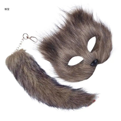 Faux Furs Foxes Tail Cats Mask Therian Mask and Tail Halloween Cosplays Party GOOD Vibrations
