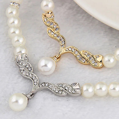 Creative Gold Color Necklace + 1 Pair Earrings Wedding Bridal Pearl Jewelry Set For Women Lady Female Good Vibrations Adult Super Store