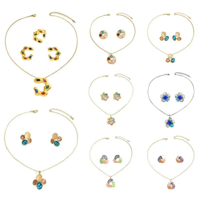 Chic Luxury Crystal Earrings Pearl Charm Rhinestone Necklace Geometric Vintage Women Jewelry Set Girls Good Vibrations