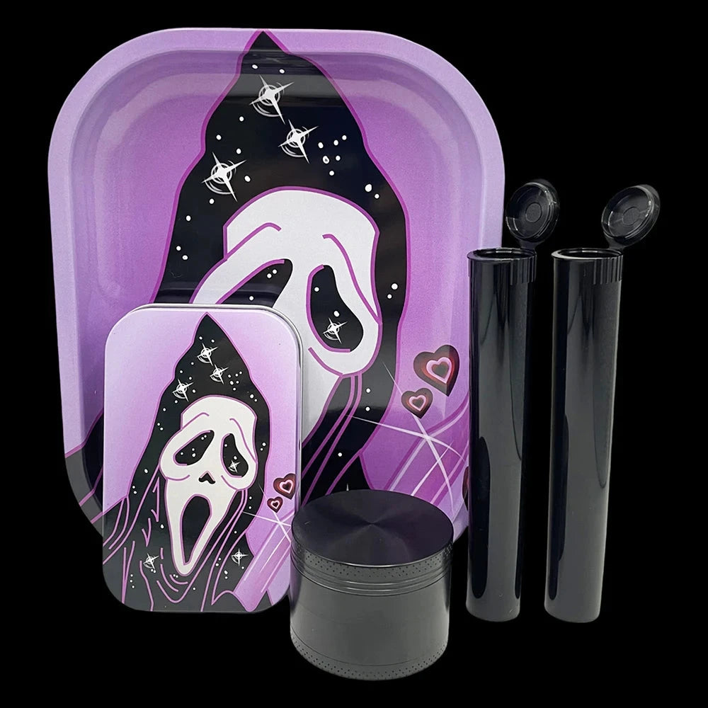 5 Packs Tobacco Metal Rolling Tray Kit 50mm Grass Grinder Crusher Smoke Herbal Set 115mm Plastic Cigar Storage Tube Container Good Vibrations Adult Super Store