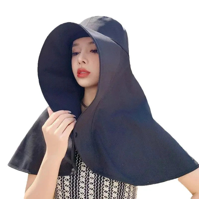 Summer Hats for Women Outdoor UV Anti Neck Protection Sun Visors for Lady Fishing Hiking Wide Brim Shawl Sunscreen Ponytail Cap Good Vibrations