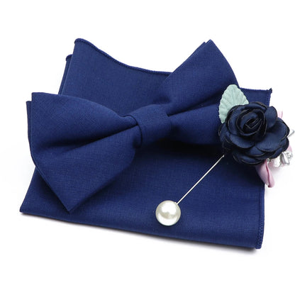 Mens Wedding Bowtie Brooch Set Romantic Solid Color Bamboo Fiber Bowknot Flower Lapel Pin Blue Pink Cravat Suit Shirt Accessory Good Vibrations