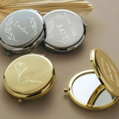 1PCS Free Personalized Custom Mirror Bridesmaid Mini Pocket Makeup Mirrors Dual Sides Cosmetic Bridesmaid Proposal Birth Gift Good Vibrations