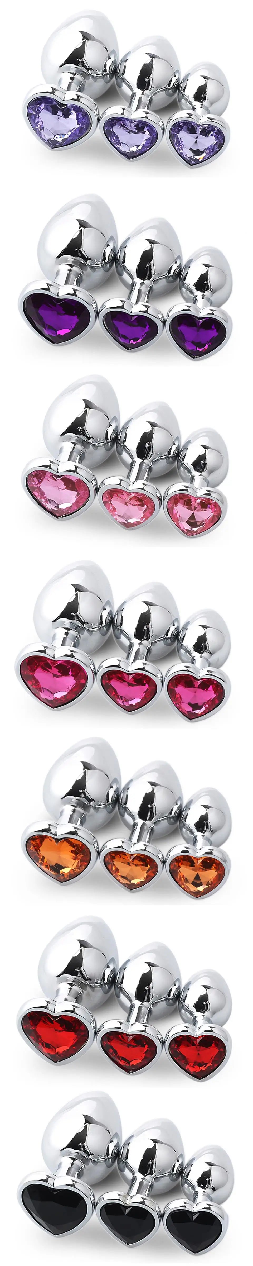 SM 3Pcs/Set Adult Erotic Masturbation Goods Heart Shape Anal Plug Dilator Prostate Massager Fetish Gay Role Play Butt Stimulator GOOD Vibrations