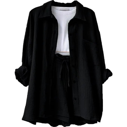 Solid Color Casual Loose Short Pants Sets For Women 2025 Elegant Summer Women's Two Pieces Suit Full Set Female Outfit Clothes Good Vibrations