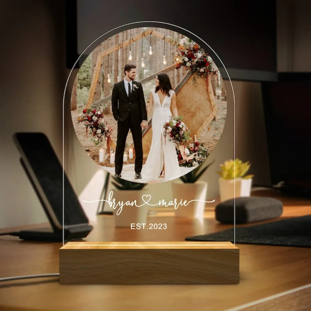 Custom Photo Wedding Acrylic Plaque LED Light Anniversary Gifts With LED Light Newly Engagement Frame Gift Personalized Photo Good Vibrations