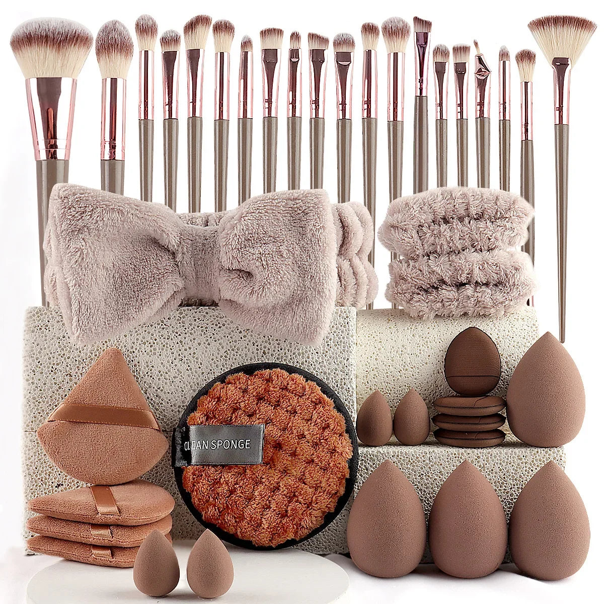 42-Piece Make up Brush Set (chocolate)- Full Face Cosmetics Kit , Eyeshadow Blending Brushes & Beauty Sponge  make up brushes Good Vibrations