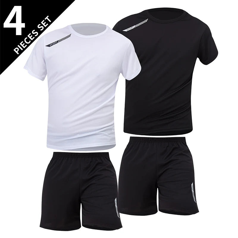 2/4/6 Pcs Plus Size Men's Quick-drying Short-sleeved Shorts Suit Men's Leisure Sports Running Fitness T-shirt Joker Shorts Teen Good Vibrations