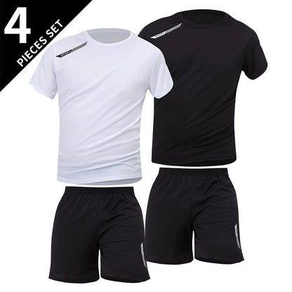 2/4/6 Pcs Plus Size Men's Quick-drying Short-sleeved Shorts Suit Men's Leisure Sports Running Fitness T-shirt Joker Shorts Teen Good Vibrations