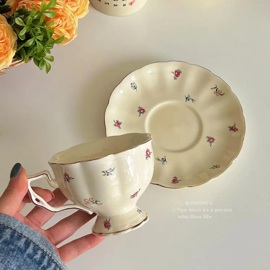 Ceramic Tea Cups Plate Set  Exquisite Afternoon Tea Coffee Cup Cream Color High Beauty Household Mug Birthday Gift 250ml Good Vibrations
