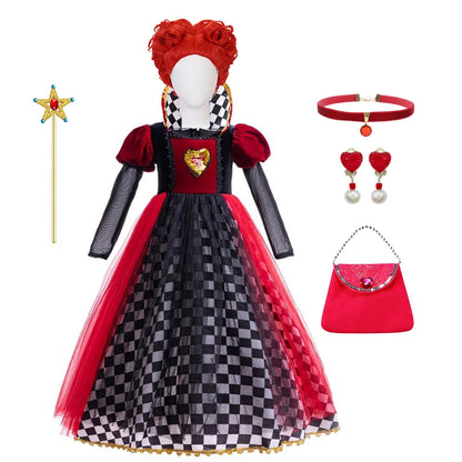 Halloween Queen of Hearts Costume For Girl Alice In Wonderland Cosplay Dress Girls Witch Dress Masquerade Orgy Party Clothes Good Vibrations