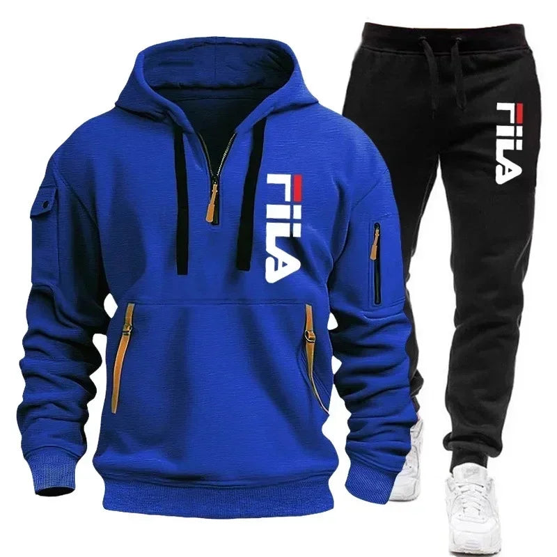 Spring and Autumn street new men's zipper hoodie + pants two-piece set, outdoor multi-pocket men's casual pullover sports suit Good Vibrations