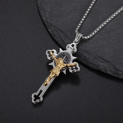 Philippians 4:13 Men's Simple Cross Pendant Necklace Stainless Steel Religious Amulet Jewelry Unisex Bijoux Good Vibrations