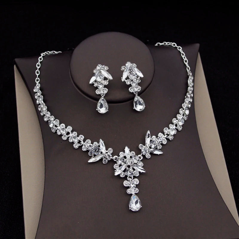 Red Bridal Jewelry Sets for Women Tiaras Crown Necklace Earrings Set Wedding Dress Bride Costume Accessories Good Vibrations