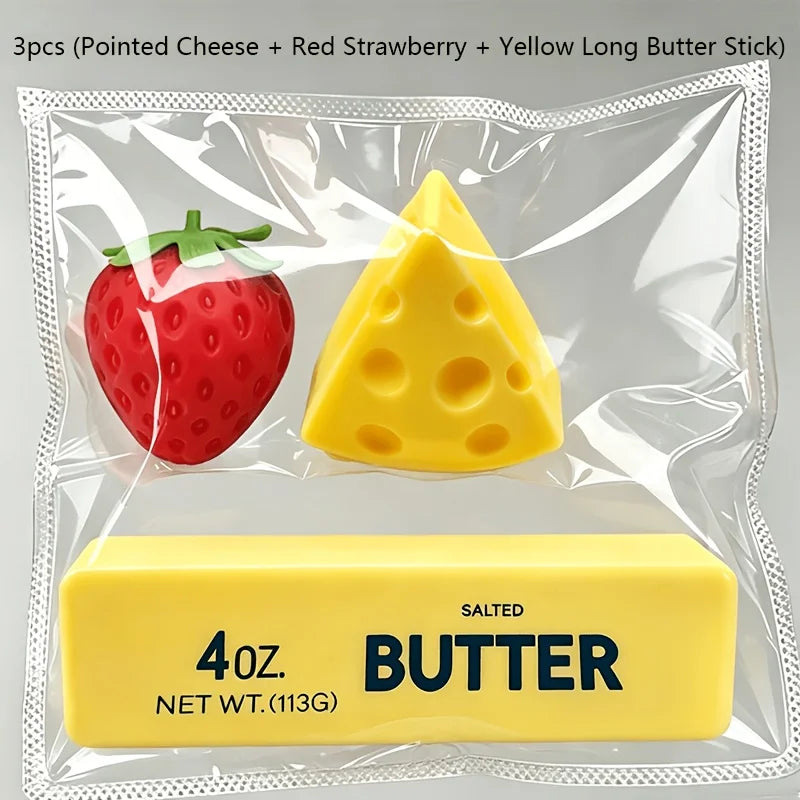 3Pcs Party Fidget Squishy Toy Set, Strawberry Cheese & Butter Squishies, Realistic Soft Sensory Squeeze Toys, Birthday Gifts & C Good Vibrations