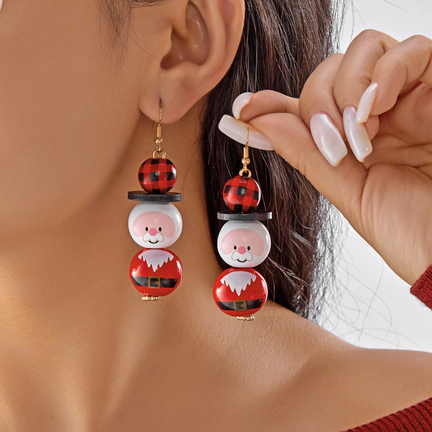 Cartoon Wooden Snowman Dangle Earrings For Women Wear A Hat Cute Santa Claus Wood Beads Earring Christmas Party New Year Gifts Good Vibrations