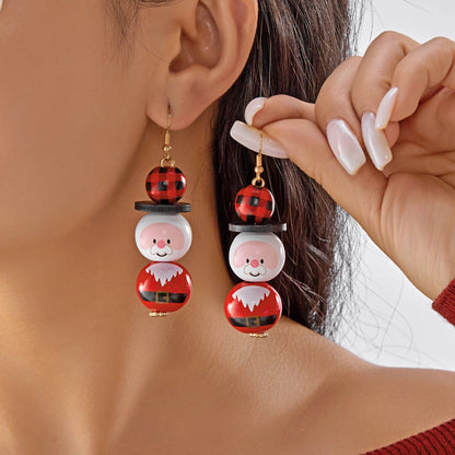 Cartoon Wooden Snowman Dangle Earrings For Women Wear A Hat Cute Santa Claus Wood Beads Earring Christmas Party New Year Gifts Good Vibrations