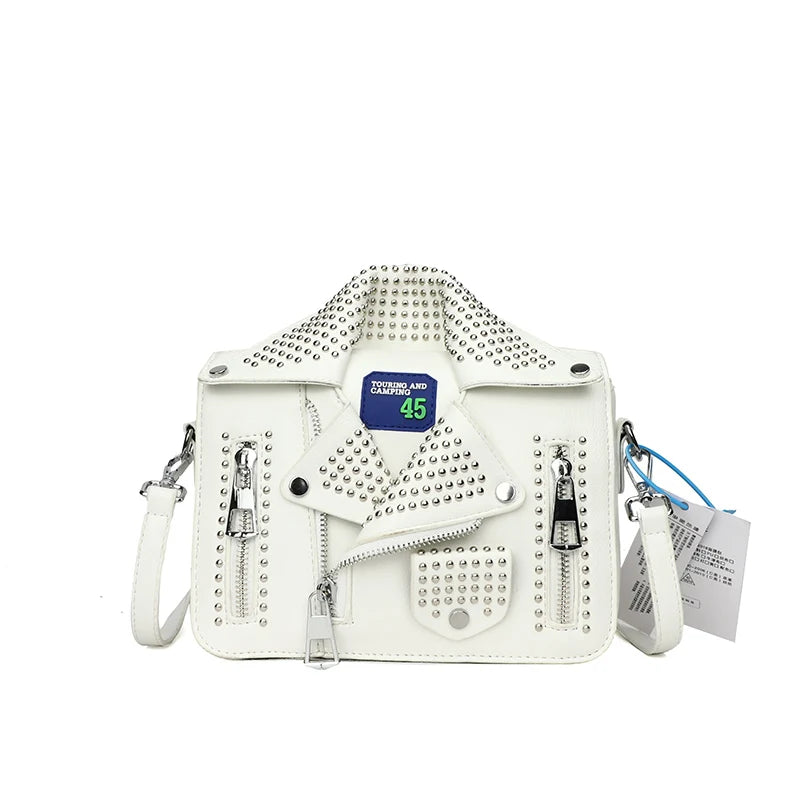 Fashion Jacket Shoulder Bags for Women Hip Hop Studded Crossbody  Bag New Purses and Handbags Luxury Square Bag Designer Satchel Good Vibrations
