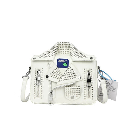 Fashion Jacket Shoulder Bags for Women Hip Hop Studded Crossbody  Bag New Purses and Handbags Luxury Square Bag Designer Satchel Good Vibrations