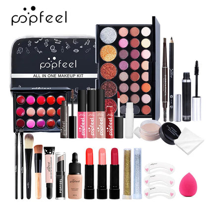 POPFEEL All-in-One Makeup Kit Gift Set with Eyeshadow Palette Foundation Lip Gloss Blush Brushes Eyeliner and More Beauty Gifts Good Vibrations