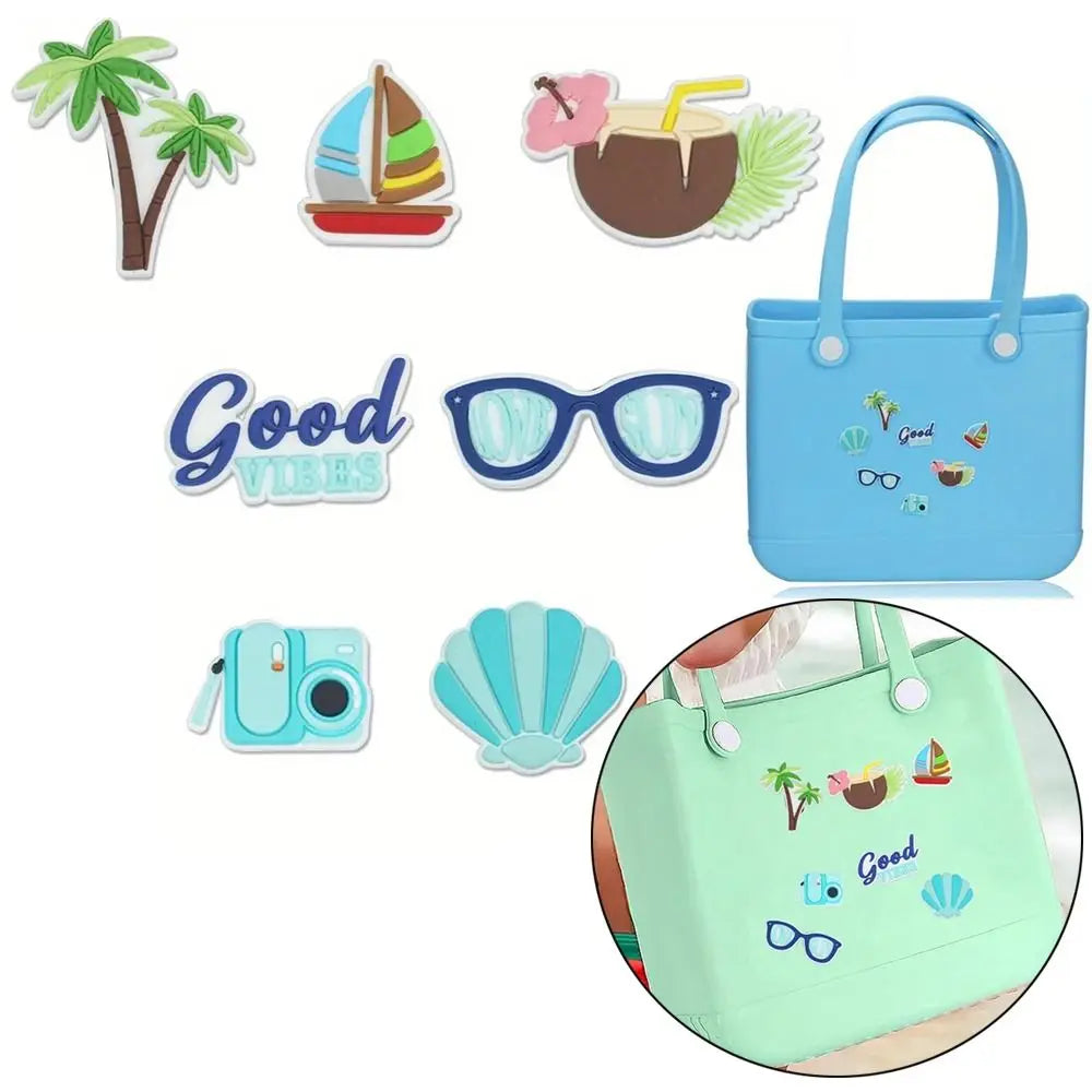 7Pcs DIY Charms for Bogg Bag Accessories Waterproof Beach Bag Accessories Charms for Bogg Bag/Beach Bag Good Vibrations