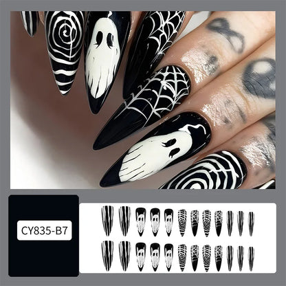Halloween Acrylic Press On Nails Almond Shape Fake Nails Short Full Cover Glue On Nails Halloween Stick On Nails Cute Ghost Pump Good Vibrations
