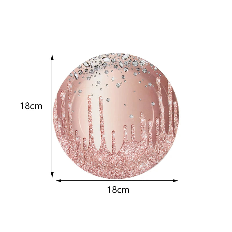 Rose Gold Disposable Tableware Diamond Pattern Paper Cups Plates Straws Table Decoration Wedding Birthday Party Supplies Good Vibrations